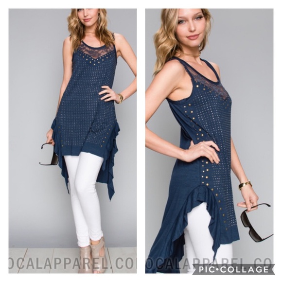 Vocal Women’s Lace Contrast Ruffle Top w/Stone Embellished - Picture 1 of 8
